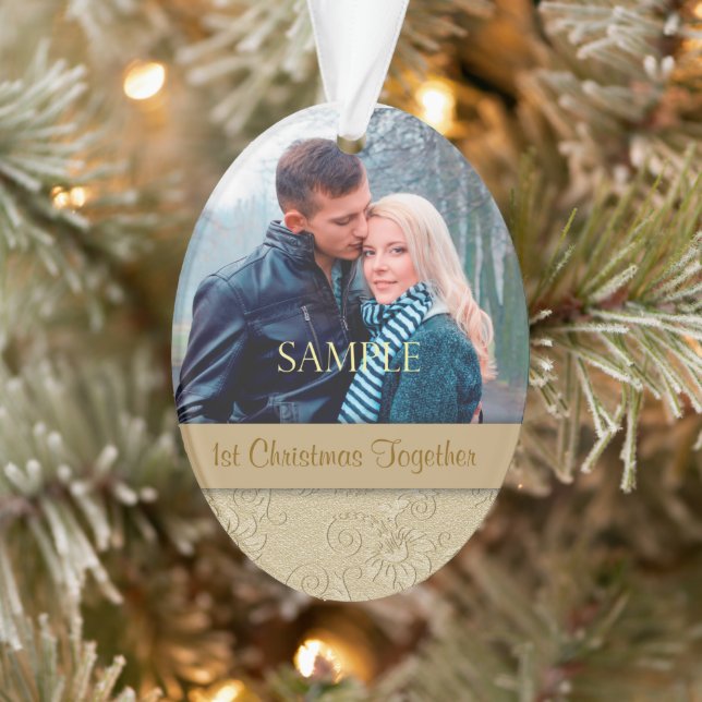 Adorno Gold Floral Swirl First Christmas Template (Árbol)