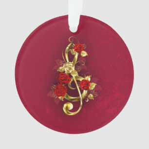 Adorno Golden Treble Clef con flores Rosas