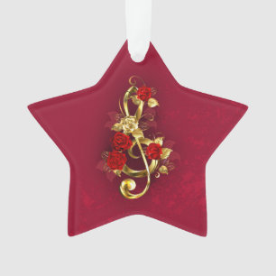 Adorno Golden Treble Clef con flores Rosas