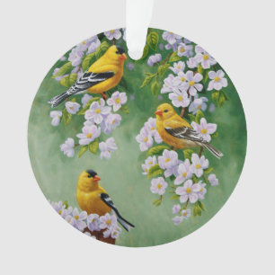 Adorno Goldfinches y flores de Apple rosadas de Estados U
