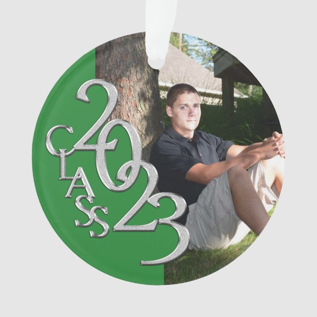 Adorno Graduación de 2023 Fotografía verde y plateada (Anverso)