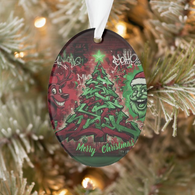 Adorno Graffiti Christmas Oval Acrylic Ornament (Árbol)