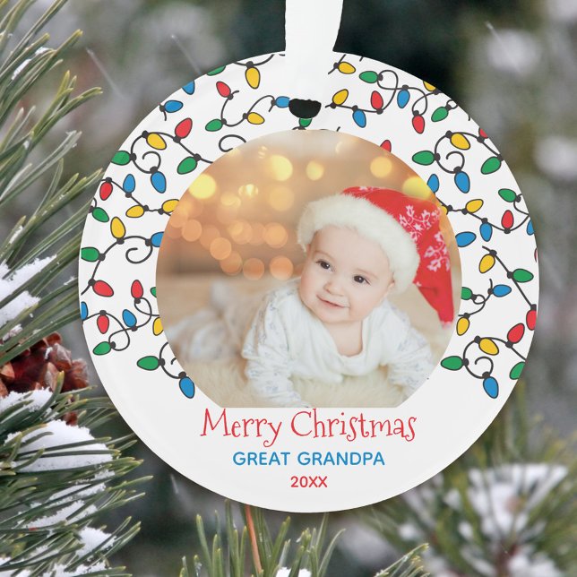 Adorno Gran foto de los Navidades del abuelo (With your great grandpa a merry christmas with a photo ornament keepsake)