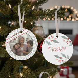 Adorno Grandma Christmas Ornament–Custom Photo & Foliage