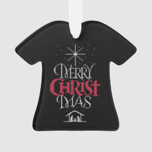 Adorno Granny Knit Religioso Feo Merry Christmas Sweater