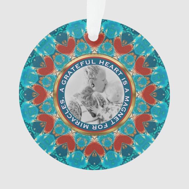 Adorno Gratitud Aqua Verde azulada Mandala Personalizados (Anverso)