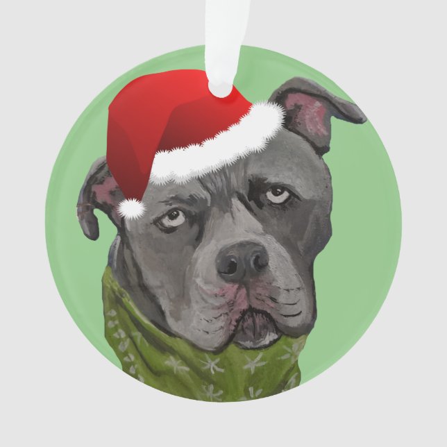 Adorno Gray Paint Pit Bull Santa Hat (Anverso)