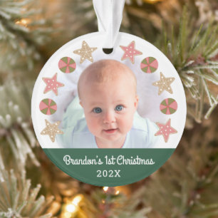Adorno Green First Christmas Baby Photo Gingbread Boy