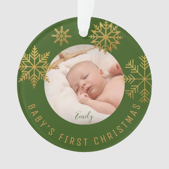Adorno Green Gold Babys First Christmas Gift (Anverso)