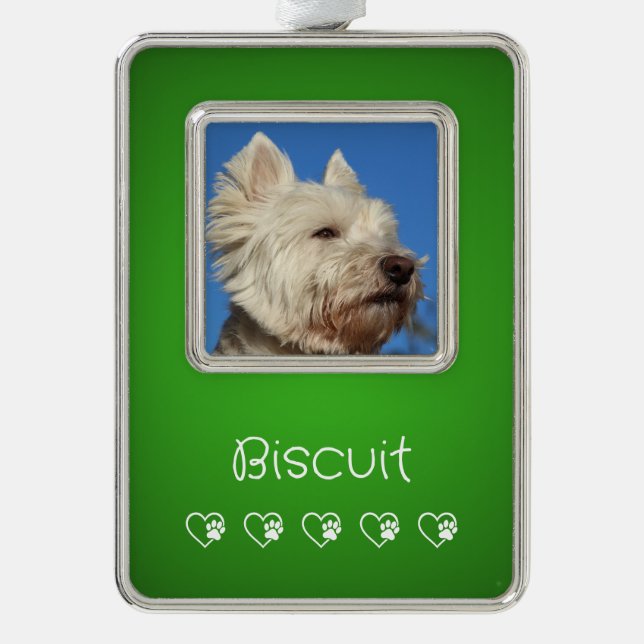 Adorno Green Pet Photo Ornament - Frame, Pet's Name (Anverso)