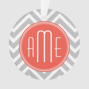 Adorno Gris Chevron y Coral Monograma Personalizado
