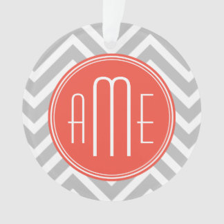 Adorno Gris Chevron y Coral Monograma Personalizado