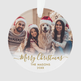 Adorno Guión de oro moderno Blanco 2 foto Feliz Navidad