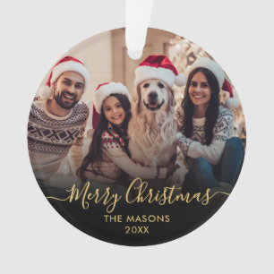 Adorno Guión de oro moderno negro 2 foto Feliz Navidad