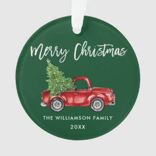 Adorno Guión de pincel Watercolor Vintage Rojo Camión Ver