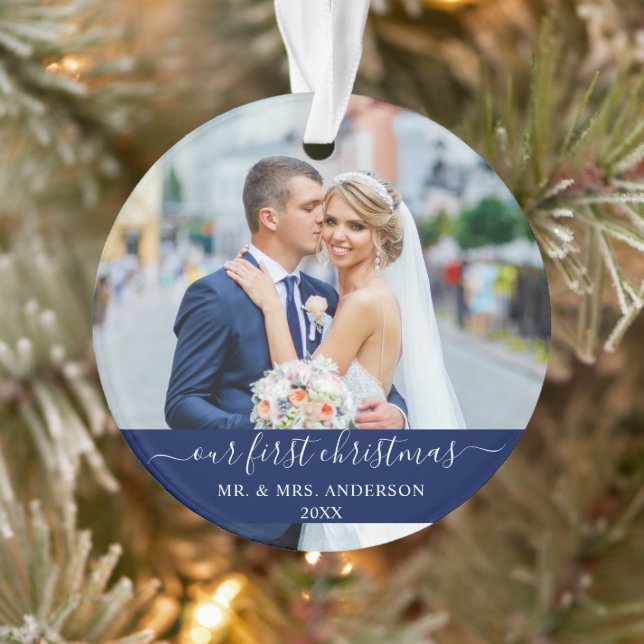 Adorno Guión elegante Nuestra Primera Navidad Azul (Árbol)