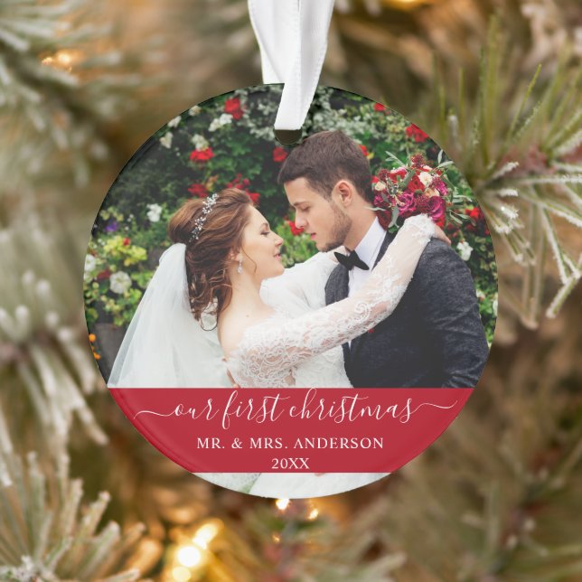 Adorno Guión elegante nuestro primer rojo navideño (Árbol)