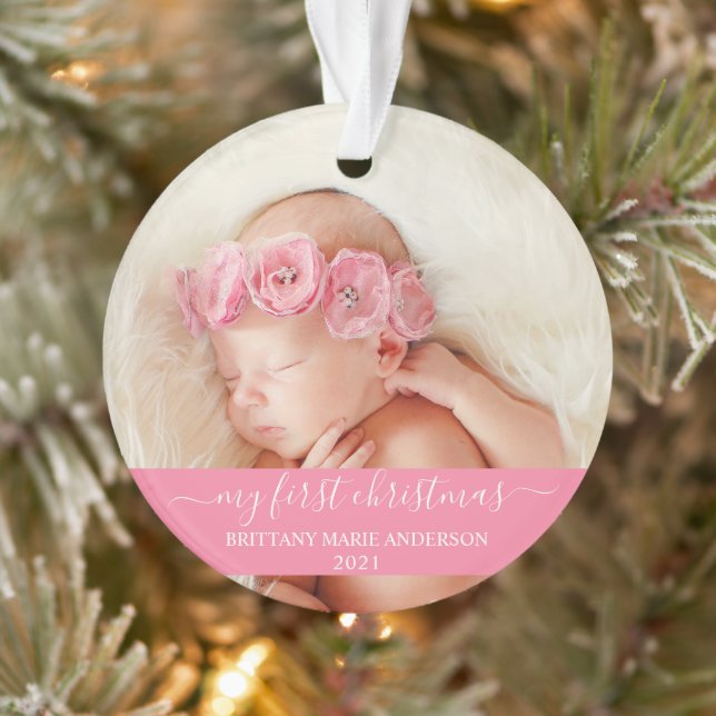 Adorno Guión elegante Rosa Mi Primer Bebé De Navidad (Árbol)