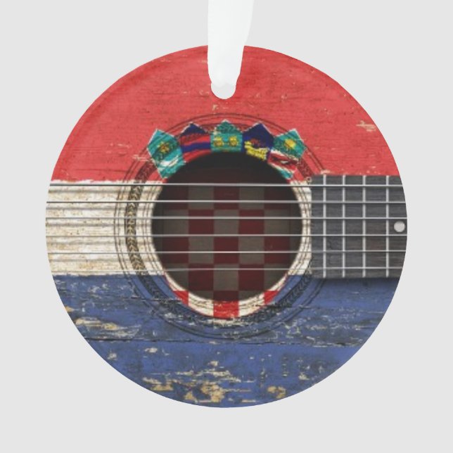 Adorno Guitarra acústica vieja con la bandera croata (Anverso)