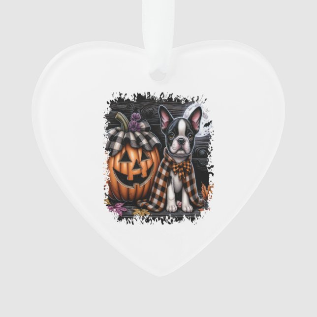 Adorno Halloween del perro de Boston Terrier (Anverso)
