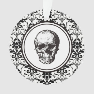 Adorno HALLOWEEN Patrón de Damasco Negro Calavera Persona