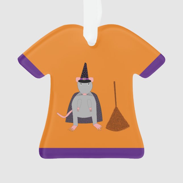 Adorno Halloween Witch Rat and Broom Custom Name (Anverso)