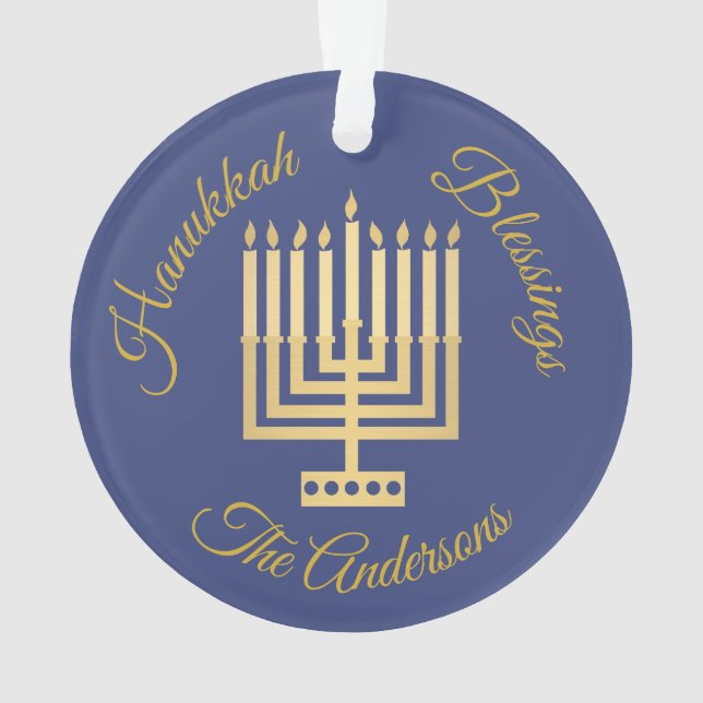 Adorno Hanukkah bendiciendo oro Menorah personalizado (Reverso)