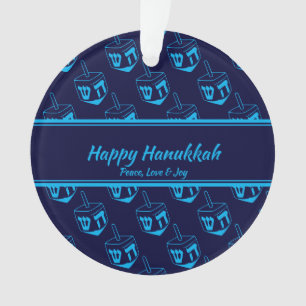Adorno HAPPY HANUKKAH Personalizado Dreidel Blue Cyan