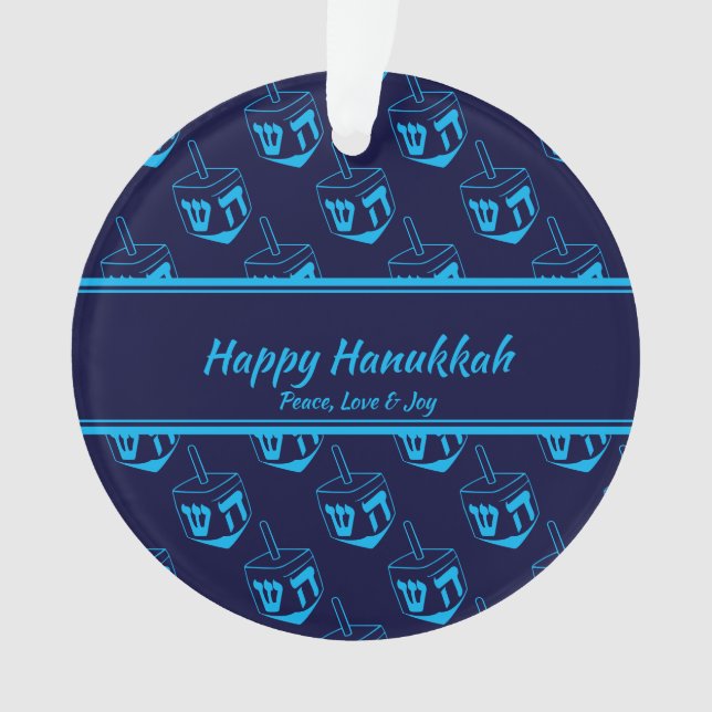Adorno HAPPY HANUKKAH Personalizado Dreidel Blue Cyan (Anverso)