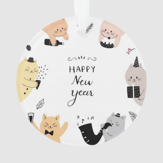 Adorno Happy New Year Custom Cat Photo Ornament (Reverso)