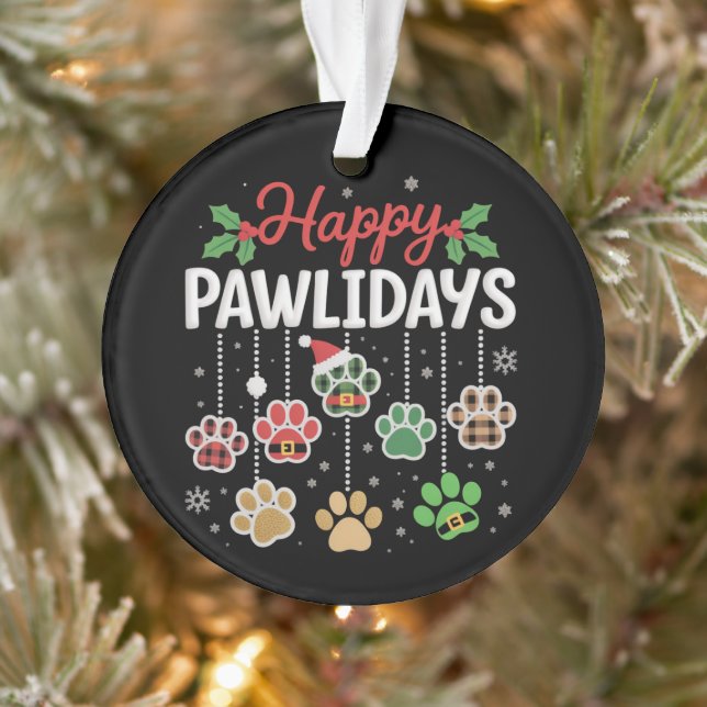 Adorno Happy Pawlidays Funny Christmas Dog Paw Xmas Dogs  (Árbol)