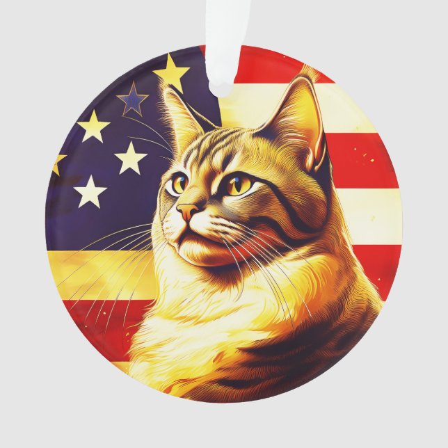 Adorno Hermoso Gato Con Antecedentes De Bandera Americana (Anverso)