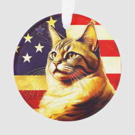Adorno Hermoso Gato Con Antecedentes De Bandera Americana
