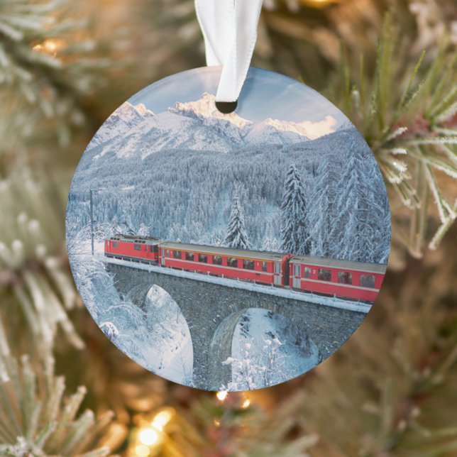 Adorno Hielo y nieve | Red Bernina Express Train Suiza (Árbol)