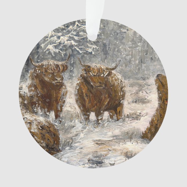 Adorno  Highland Soul: Whimsical Snowy Cows Vintage (Anverso)