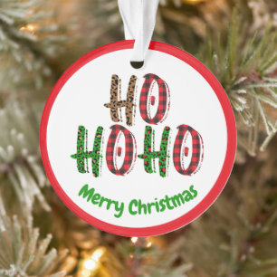 Adorno Ho Ho Ho Ho Ho Merry Christmas Buffalo Plaid Photo