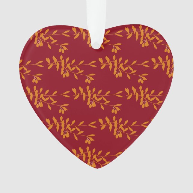 Adorno hojas de la rama de silueta naranja en rojo (Anverso)