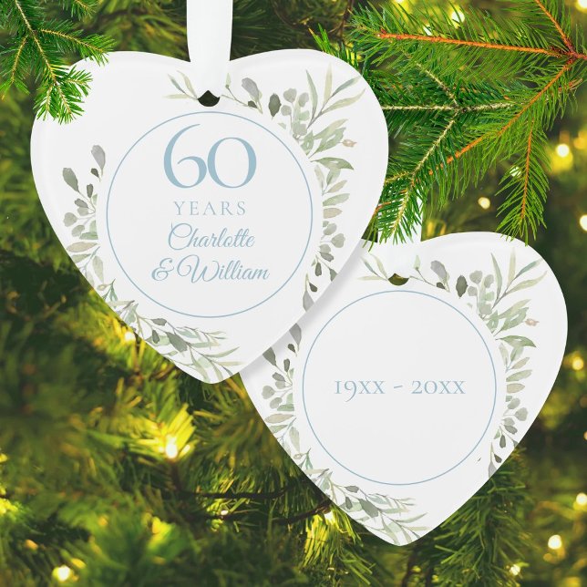 Adorno Hojas suaves de acuarela Aniversario 60 (Watercolor Greenery 60th Wedding Anniversary Ornament)
