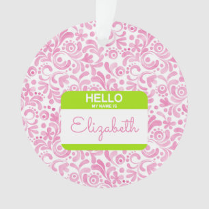 Adorno Hola Mi Nombre Es Nametag Pink White Green Preppy