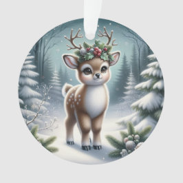 Adorno Holly-Antlered Fawn in Snowy Forest