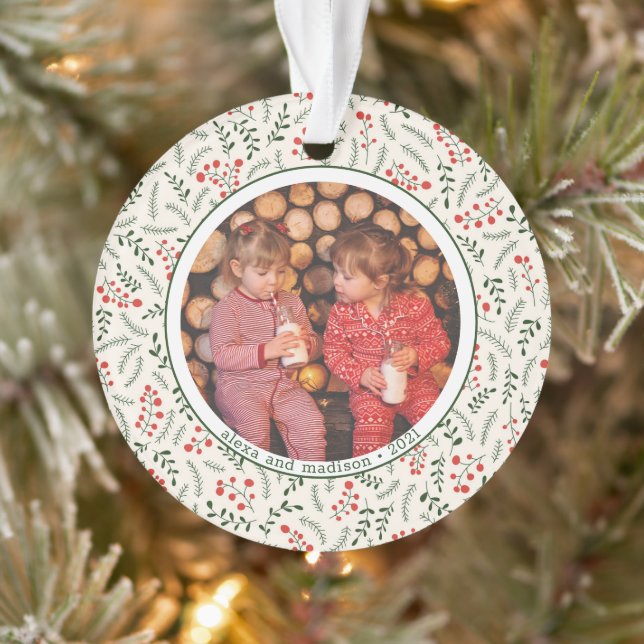 Adorno Holly Berries Winter Greenery Photo Names Ceramic (Árbol)