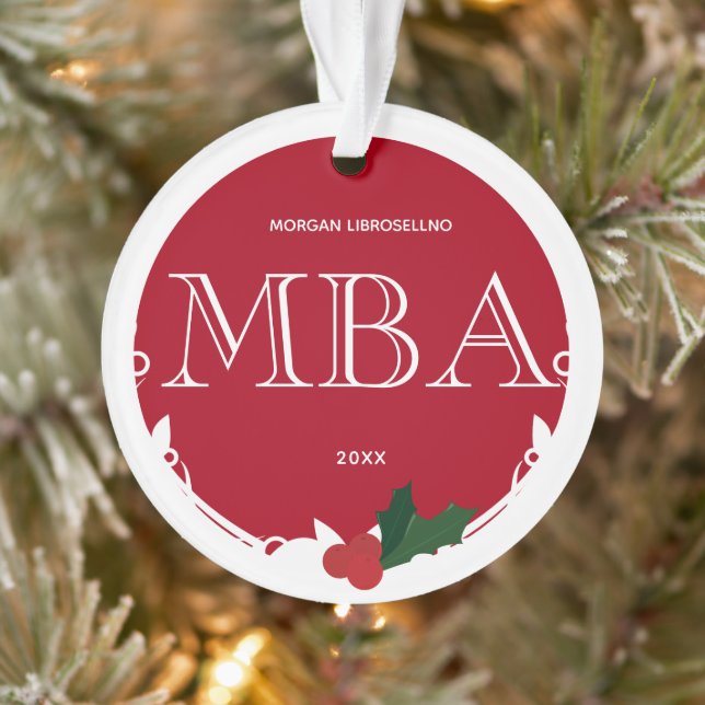 Adorno Holly Berry Red Nombre Blanco Año Graduación MBA (Árbol)