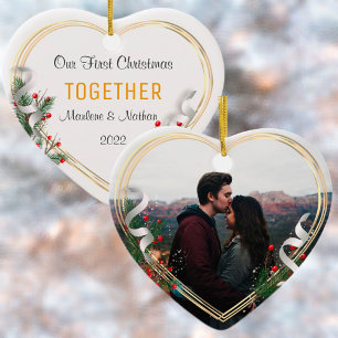 Adorno Holly & Pine Gold Frame Photo 1st Xmas Together 
