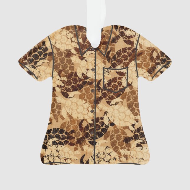 Adorno Honu Sea Turtle Hawaiian Faux Wood Aloha Shirt (Anverso)