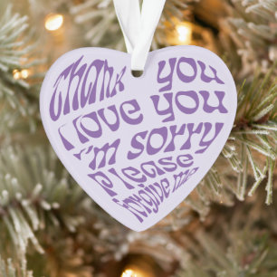Adorno Ho'oponopono Texto en forma de corazón morado