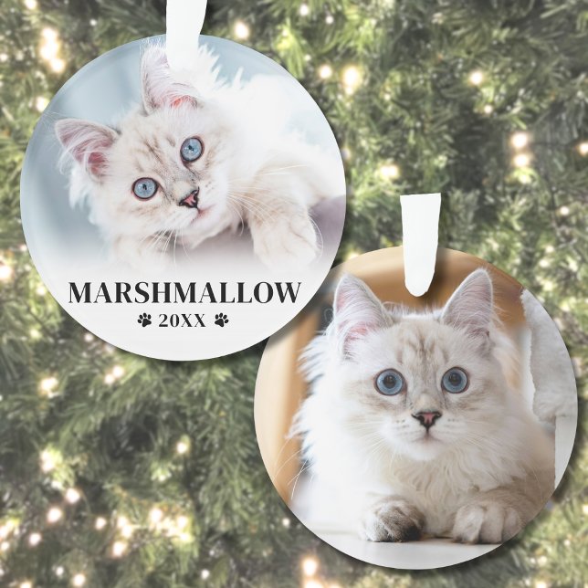 Adorno Huella de Garra Mascota Navidad Nombre de Gato Fot (Paw Print Pet Christmas Cat Name Photo Ornament)