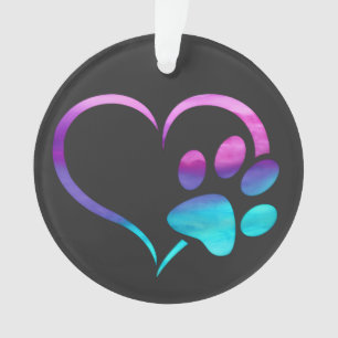 Adorno Huella de pata de perro cian morado Corazón