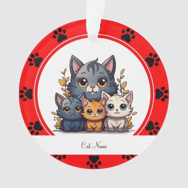 Adorno Huellas de Garra Rojas Nombre de Gato Personalizad (Anverso)