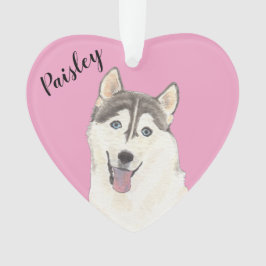 Adorno Husky de corazón rosado personalizado