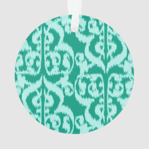 Adorno Ikat Damask Morisco - pavo real y aqua